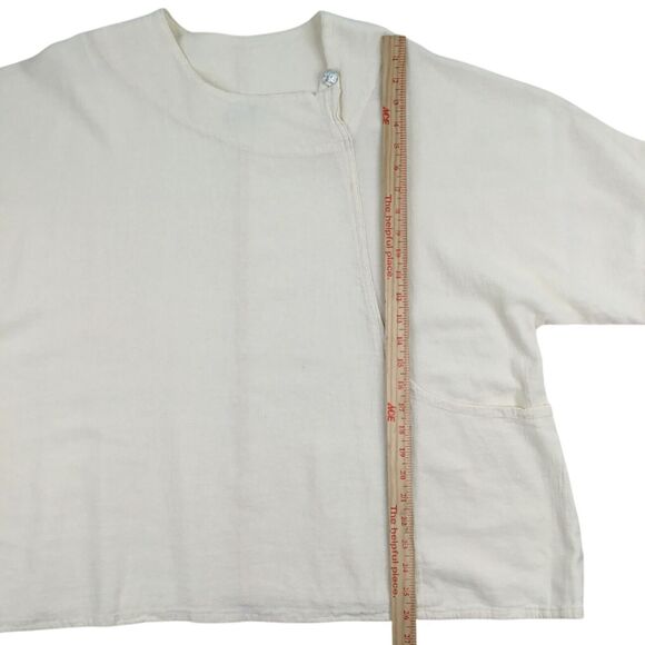 Oh My Gauze! Blouse Top Cream One Size Full Figure Patch Pocket Pearl Button - Picture 16 of 16